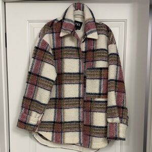 Zara Plaid Teddy Jacket - Cream, Pink, and Blue